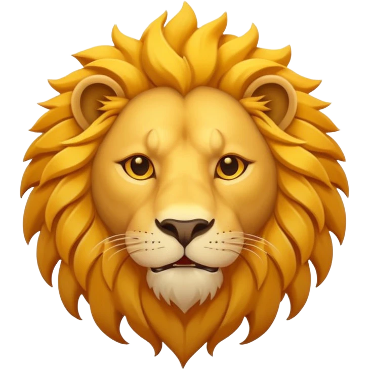Roaring lion head icon, flat design, simple shapes, golden mane, sun behind, minimal details, solid colors, app icon style emoji
