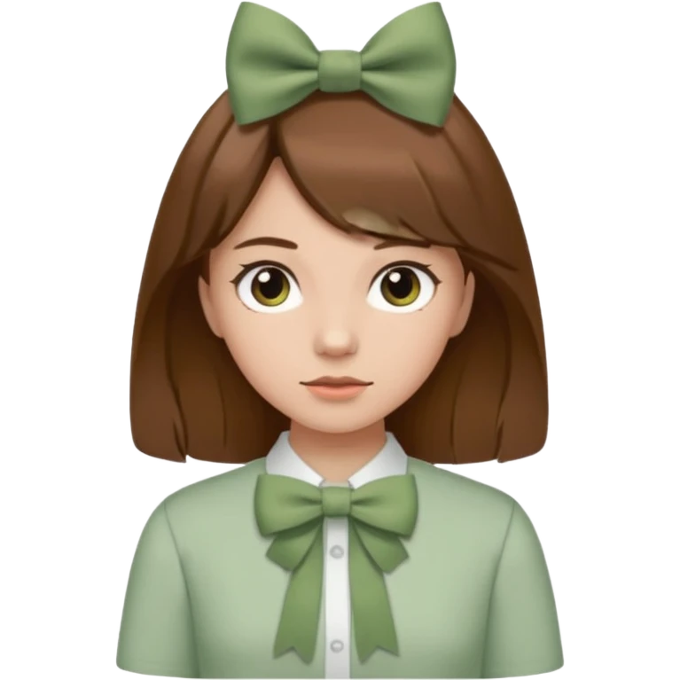 girl brown hair with sage green bow white shirt emoji