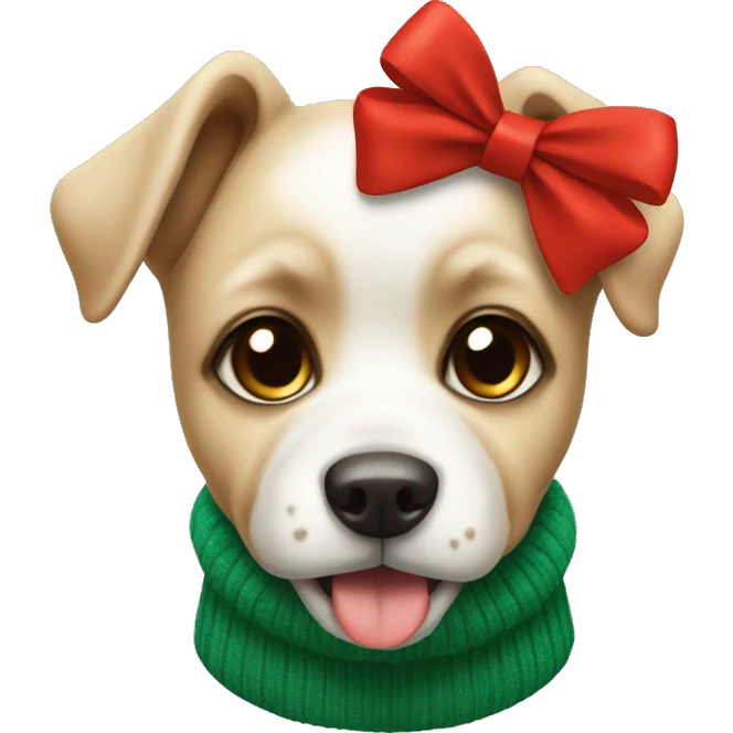 a cute dog with green sweater red bow emoji