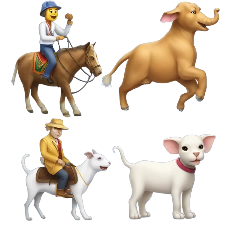 Cat riding a dog riding and elephant riding a goat emoji