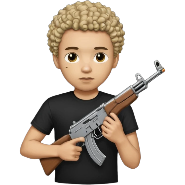 AK47 in hand, light skin male with shortest curly hair  and some cuts on the face  emoji
