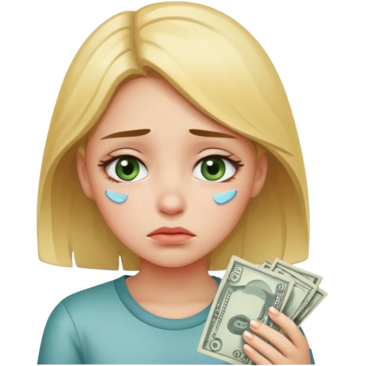 Celular mano de una chica mirando poco dinero triste emoji