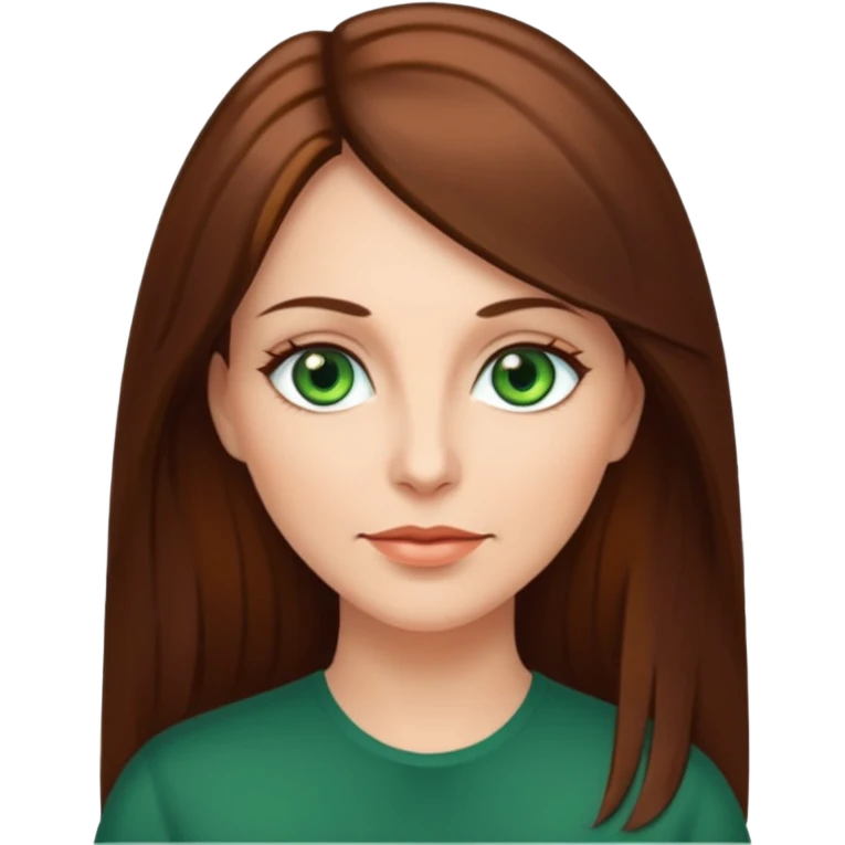 Pretty middle age woman with green eyes and long straight  brown hair  emoji