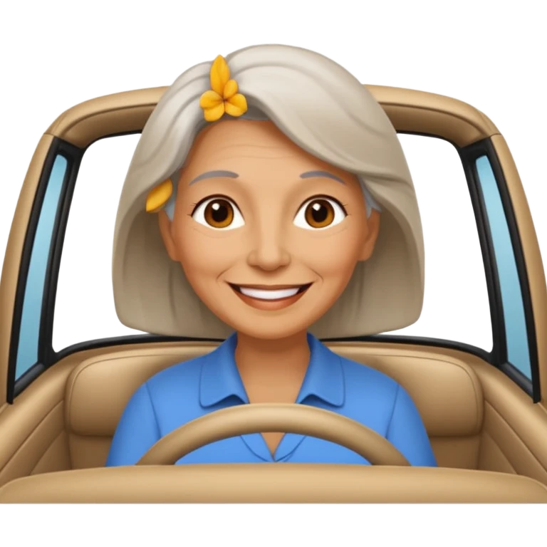 Stikers of mom which is a bit old and is relax and I will put her in a car emoji