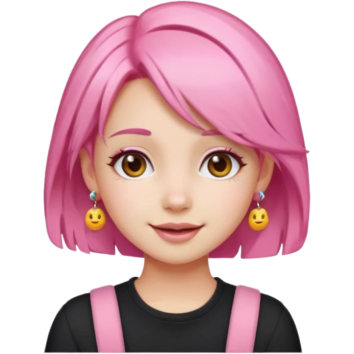 cute pink haired girl with cheerful pose and cute accessories. apple emoji style and remove the apple. emoji