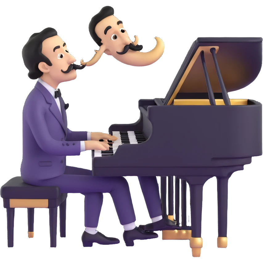 Salvador Dali with his iconic mustache playing a piano emoji