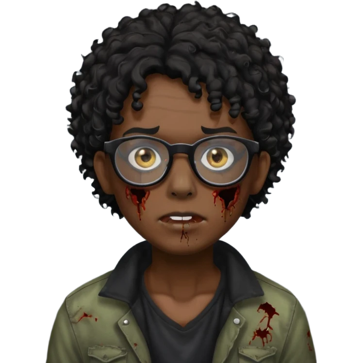 Faz uma zombie de cabelo preto cacheado e óculos de grau preto emoji