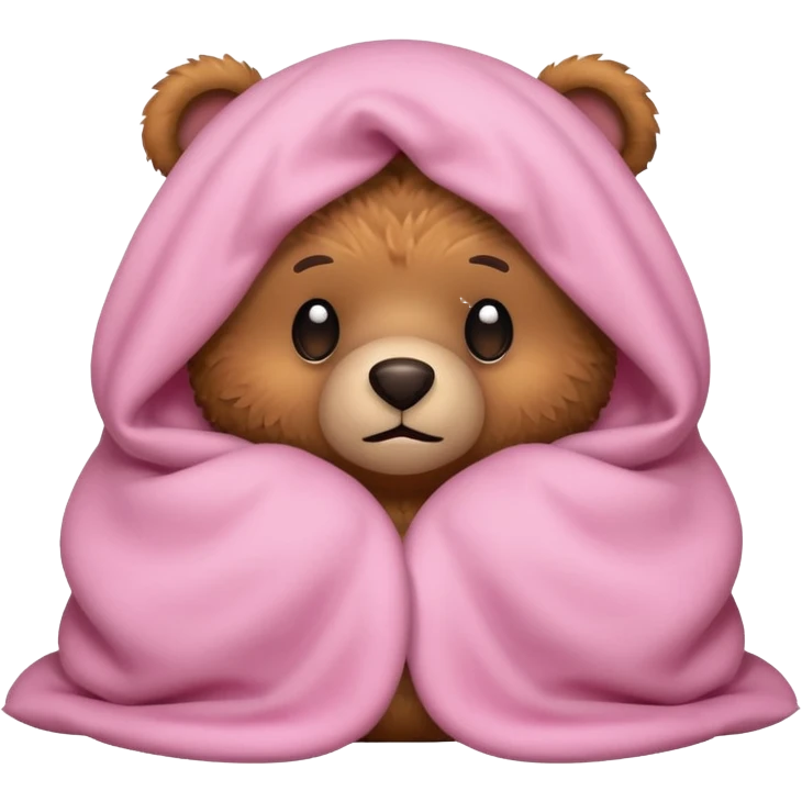 Scared teddy bear hiding under light pink covers emoji