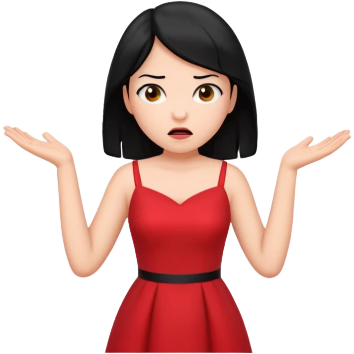 빨간옷을 입고 검정머리를 가진 여성이 모르겠다는 듯이 어깨를 올리는 제스처를 하고있음 🤷🏻‍♀️ emoji