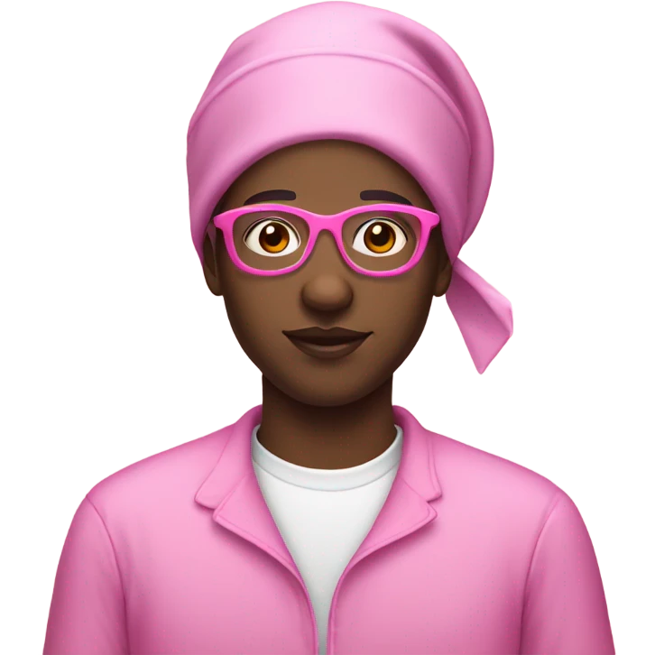 Black person in bonnet with pink glasses emoji
