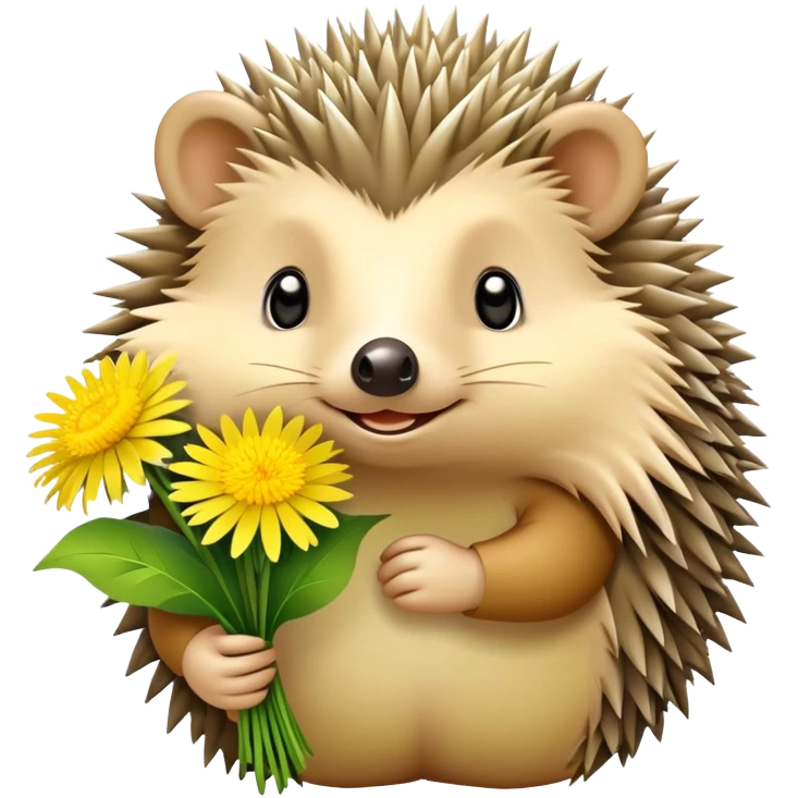 hedgehog holding a bouquet of dandelion flowers emoji