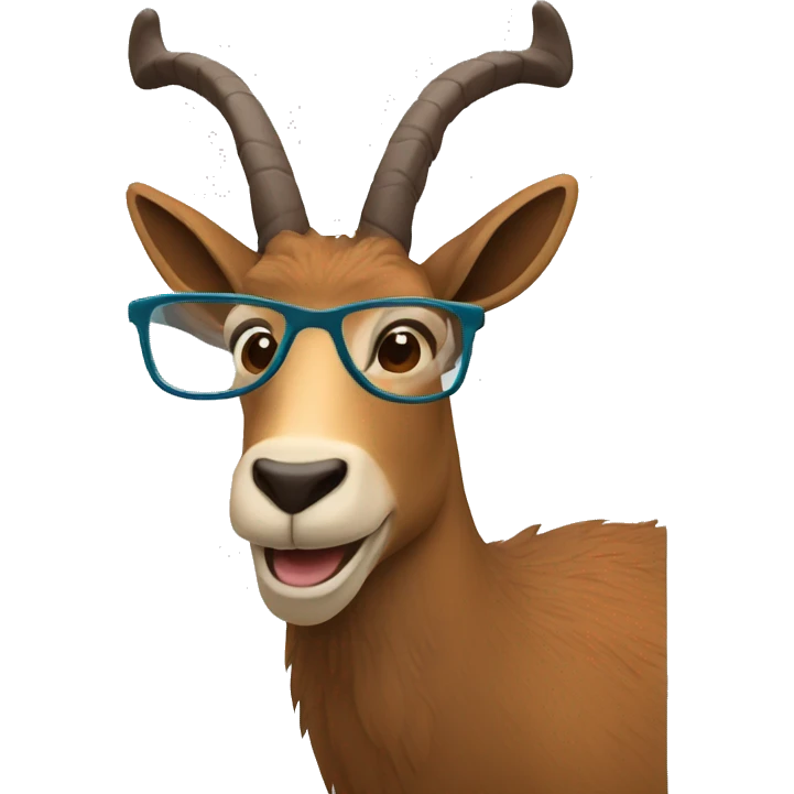 happy smart smiling brown chamois with horns with glasses right profile emoji