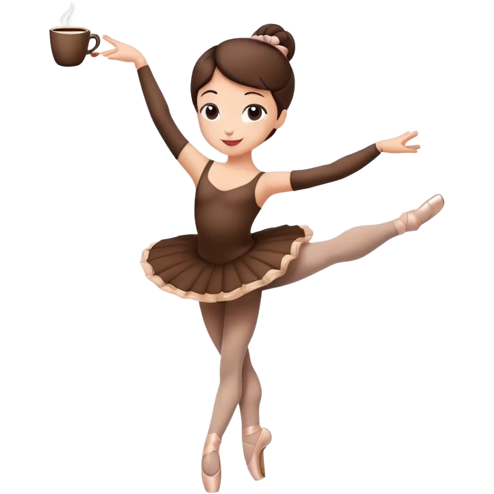 Hot coffee cup character in ballet tights performing a pirouette emoji