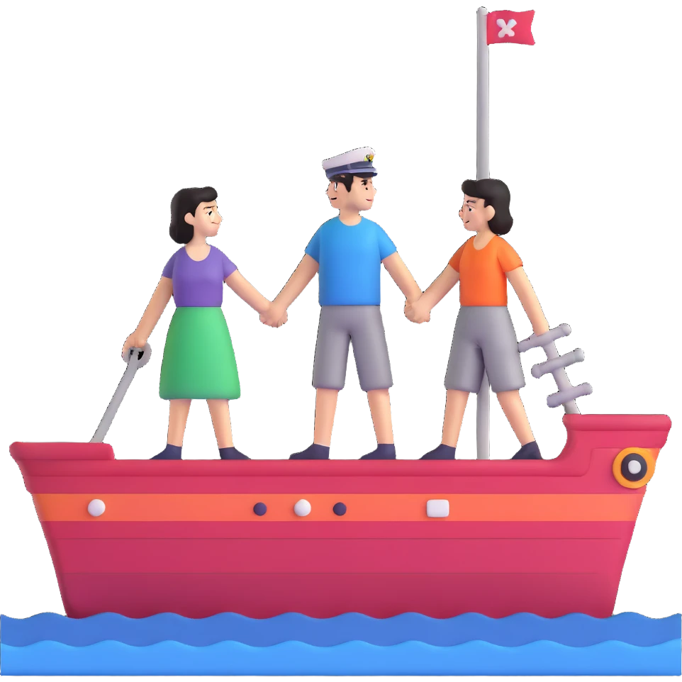 couple in love on a ship holding hands emoji