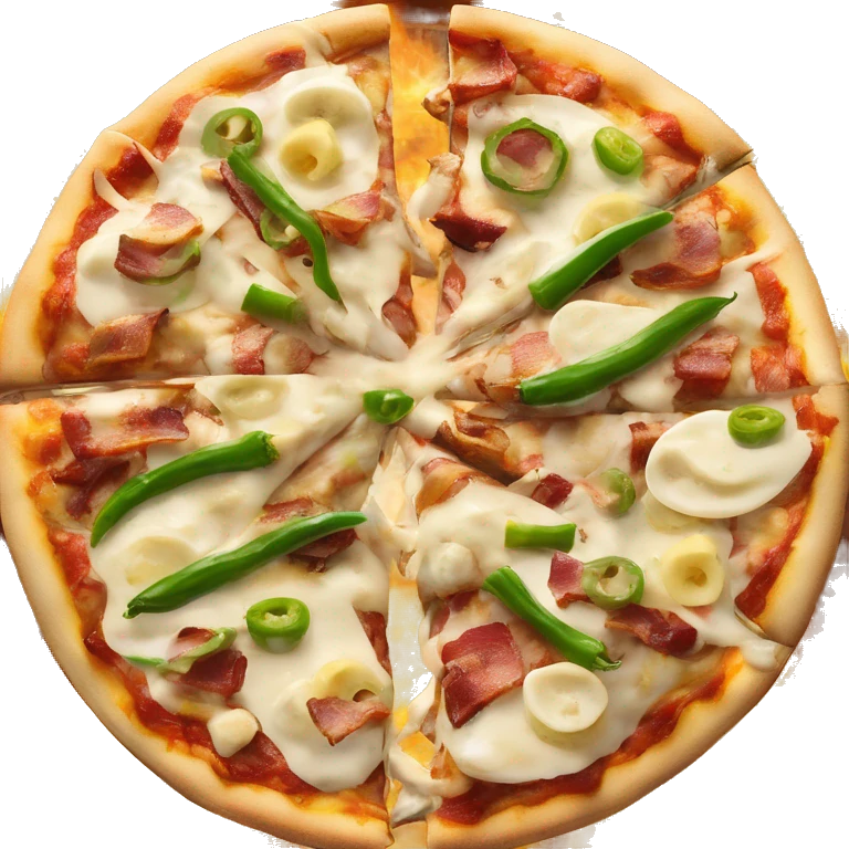 Bbq Pizza with Alfredo sauce jalepenos bacon banana peppers chicken and mozzarella cheese  emoji