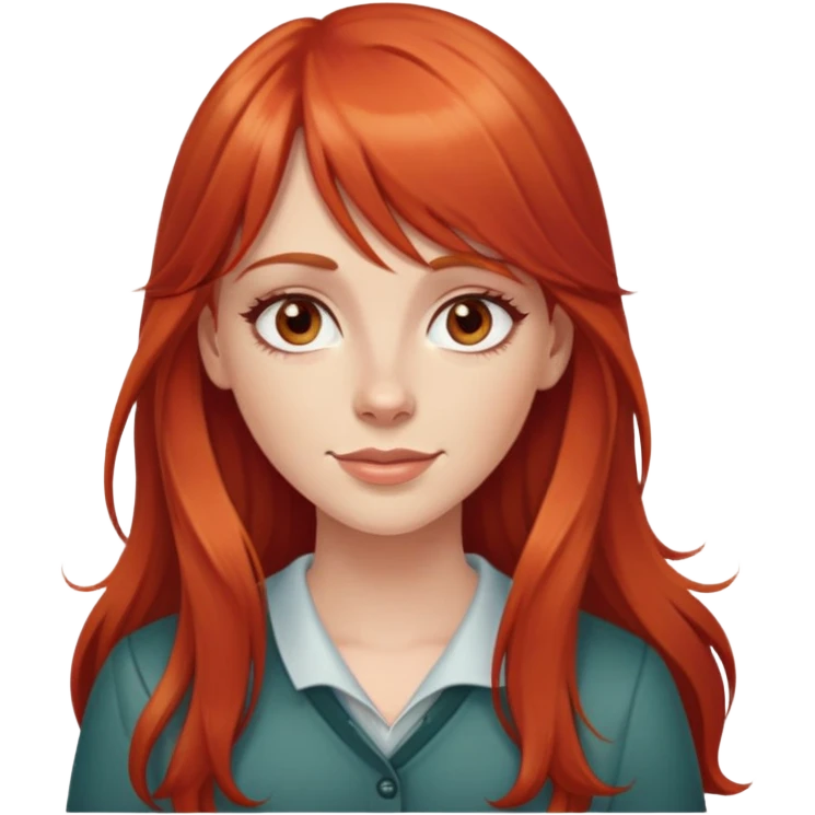 Long red hair white girl with bangs, hazel eyes, dimples  emoji