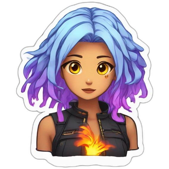 sticker pack in the anime style of a fiery girl with an emotion, neon outline, analyze the sticker pack and make the best sticker pack emoji