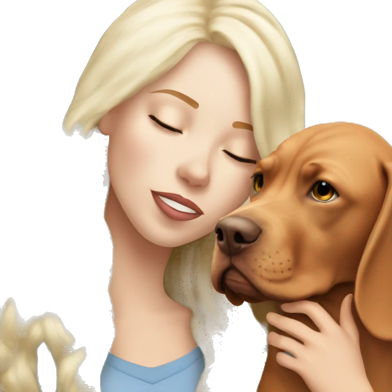 Pretty long white blonde hair girl kissing vizsla  emoji