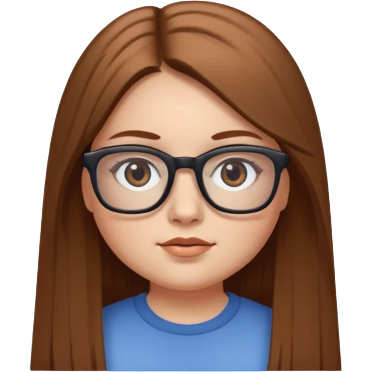 Chica blanca con cabello liso largo café claro, ojos cafe obcuro con lentes cuadrados, gordita emoji