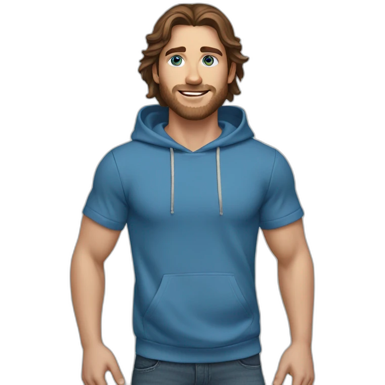 Brown hair blue eyes blue pants blue hoodie emoji