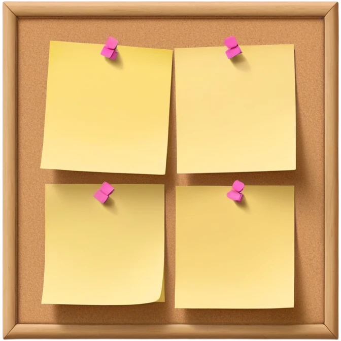 cork bulletin board with just 2-3 sticky notes pinned to it, minimal emoji