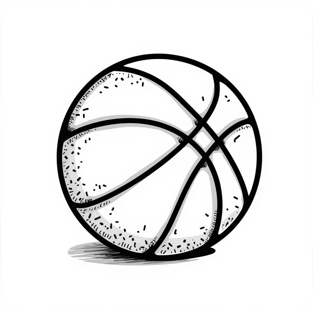 A basketball with detailed texture and lines in pastel colors (dd9fb0, ffc6d3, a3bfc9, c4bee2, f1b091), hand-drawn doodle style emoji