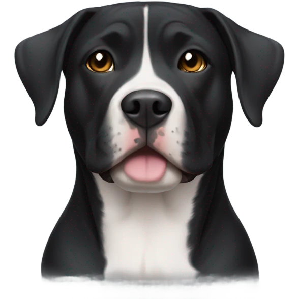 Black pitbull lab mix with white patch on chest emoji