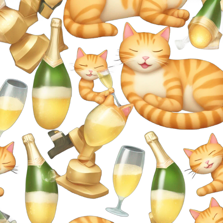 Ginger cat sleeping with champagne  emoji