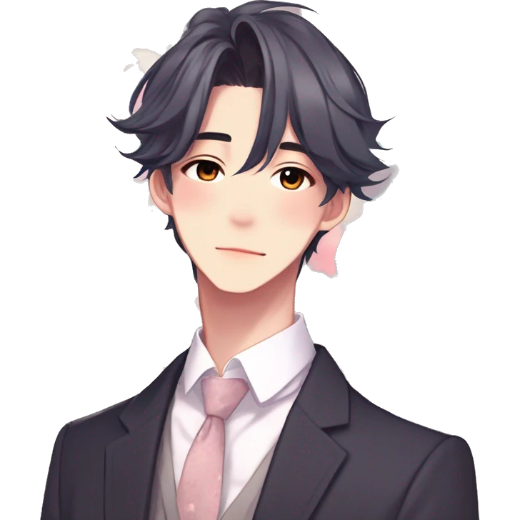 Gorgeous romantic hot attractive anime style Asian formal modern gentlemanly guy with pretty hair and flower petals and blushing face aesthetic trending style with colorful gradient colors  pastelcore cottagecore kawaiicore emoji