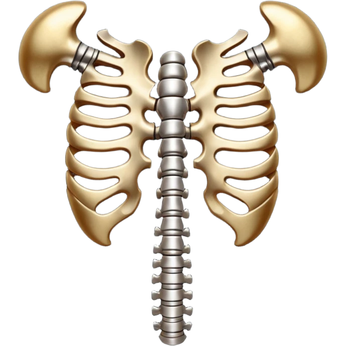 Emoji-style metallic anatomic bones with traces of blood, steel texture, dark dramatic tone, clean background emoji