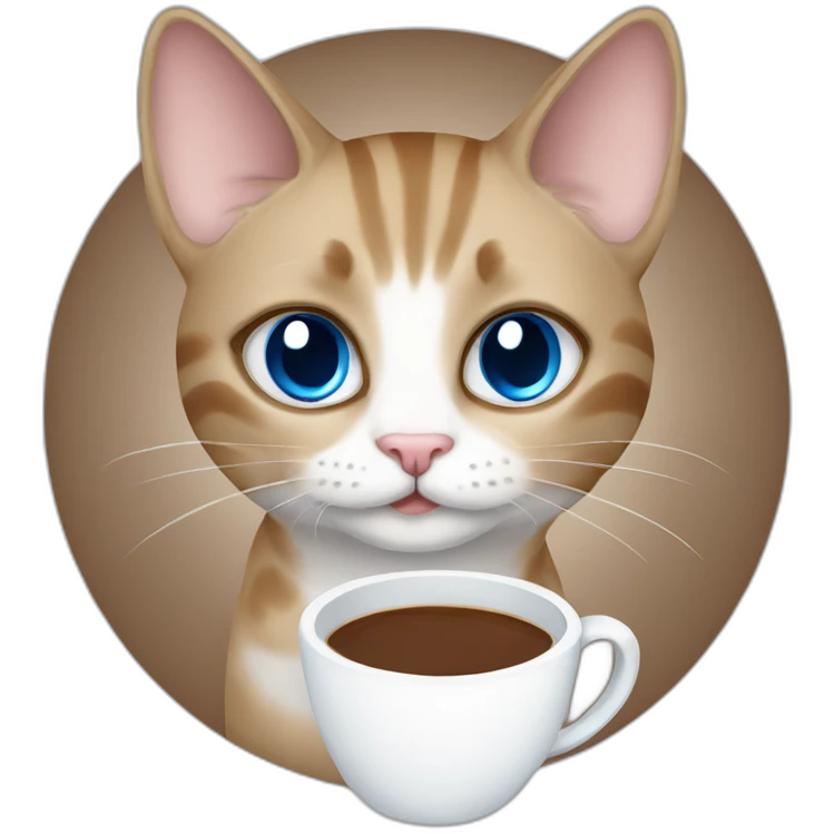 light brown grey-point blue eyes cat with coffee emoji