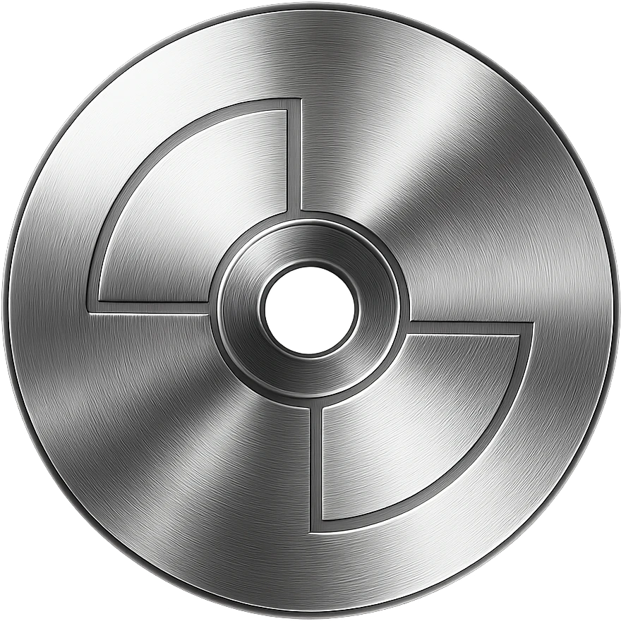 A minimalist CD disc with geometric pattern, glowing effect, purple color emoji