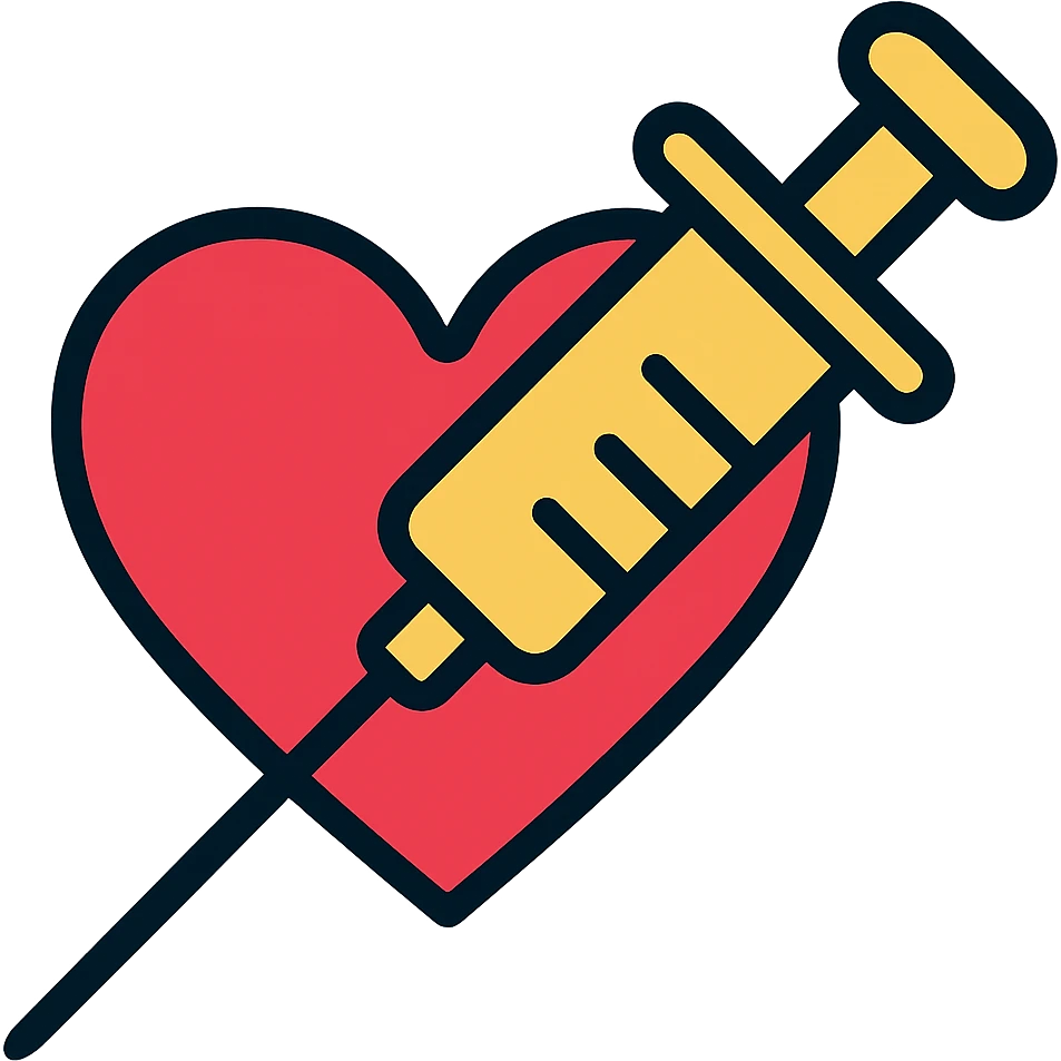 Replace the needle with a much bigger syringe going through the heart, keep the color outline style and no background. emoji