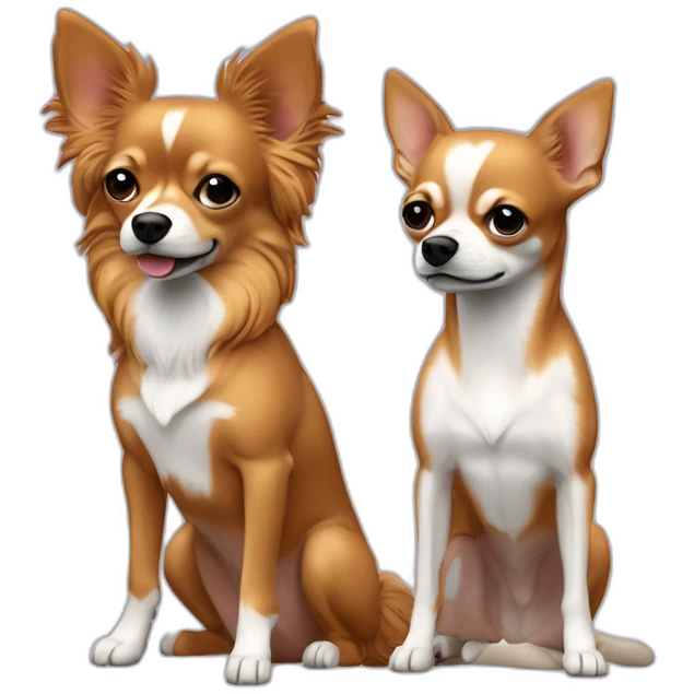 Couple hommes gay (cheveux roux et l’autre cheveux poivre et sel) avec un chihuahua à poils longs couleur sable emoji
