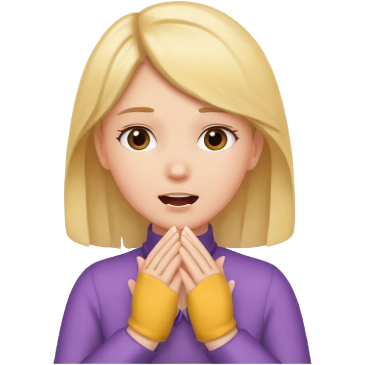 Girl shaking while holding hands against throat  emoji