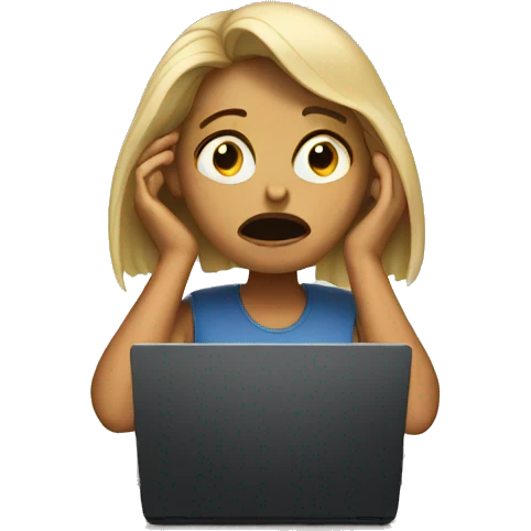 crying woman sitting at her desk with laptop emoji