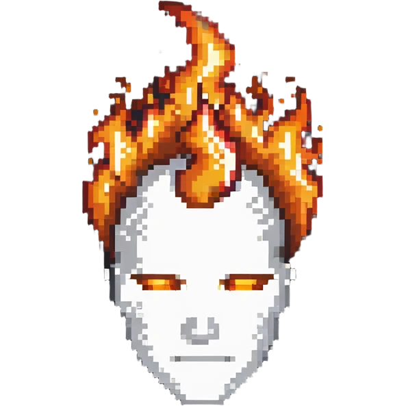 featureless head with fire, no eyes, no mouth, blank face emoji