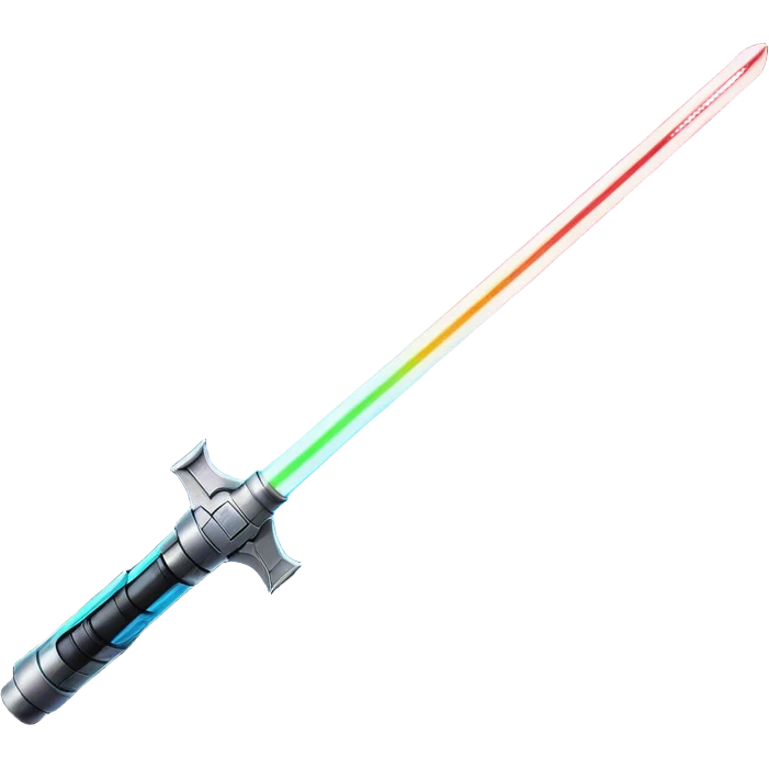 Clash of Clans aesthetic: Cinematic heroic light sabre Emoji, rendered in a 3D vector-style similar to standard emojis with minimal shading and bold, simplified shapes. A compact, vibrant energy blade with a neon-hued, glowing edge and futuristic hilt, softly glowing with a radiant cosmic charm. Simplified yet unmistakably iconic, highly detailed and consistent, glowing with a soft pulsating brilliance and high shine. Stylized with a touch of interstellar elegance and a soft glowing outline, capturing the essence of a legendary energy blade with a friendly, playful manner! emoji