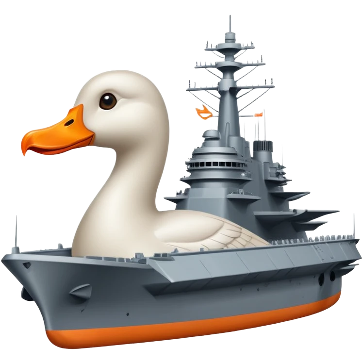 A battleship aircraft carrier hybrid with a goose head instead of the front command tower, with orange beak emoji