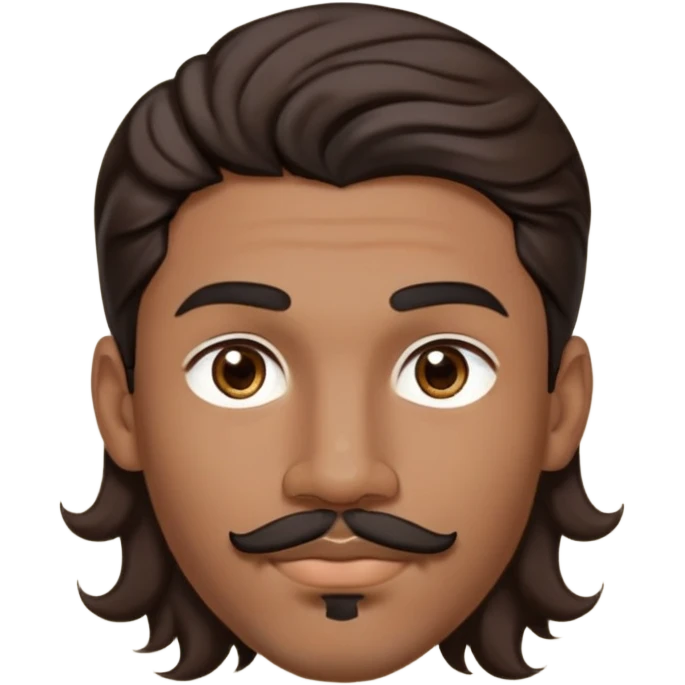 Young man with medium brown skin, mixed-race ethnicity, MUCH longer wavy dark brown hair with a center part, mustache separated from goatee, medium brown eyes, very small diamond stud earrings in both ears, head only floating face with NO shoulders or torso visible at all emoji