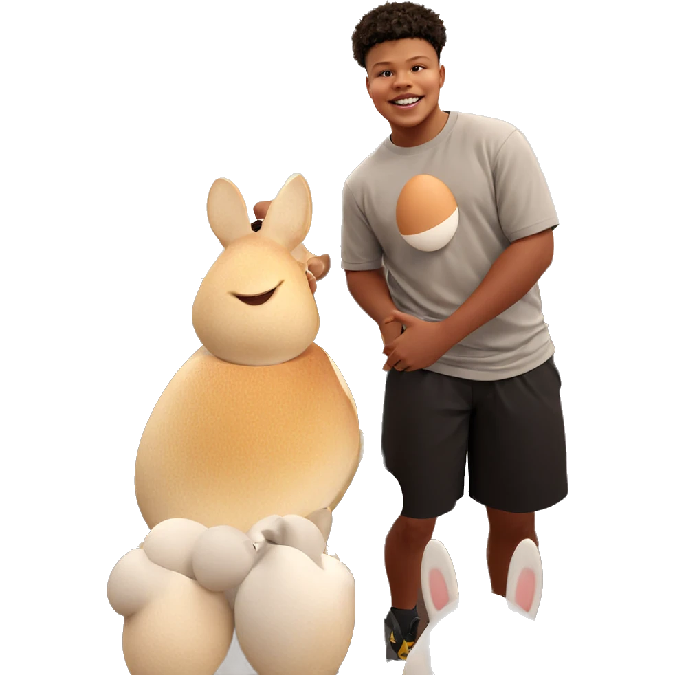 happy boy with egg indoors emoji