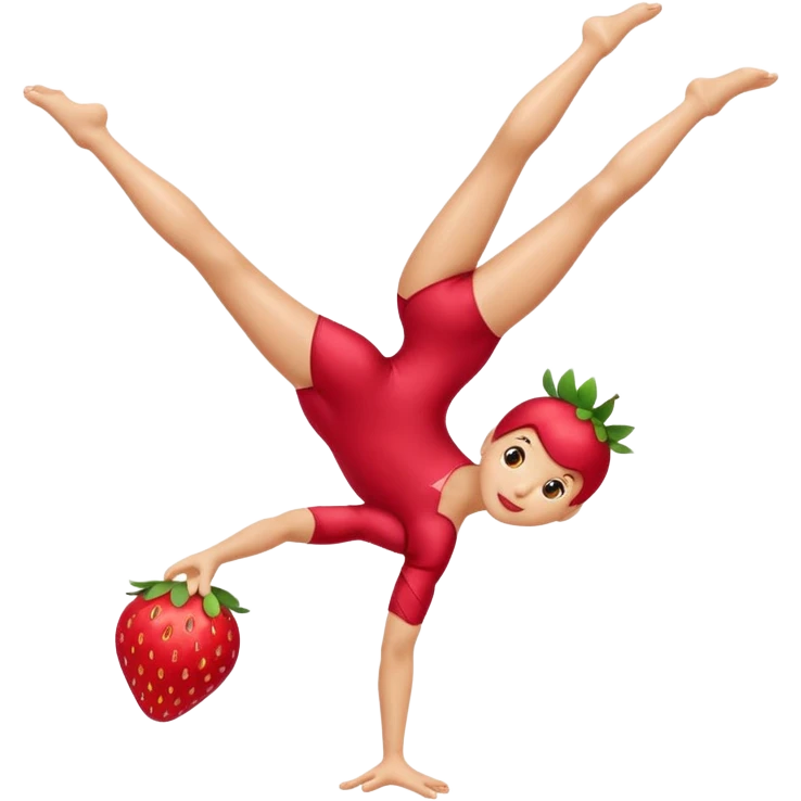 Strawberry fruit stands on one leg when doing gymnastics emoji