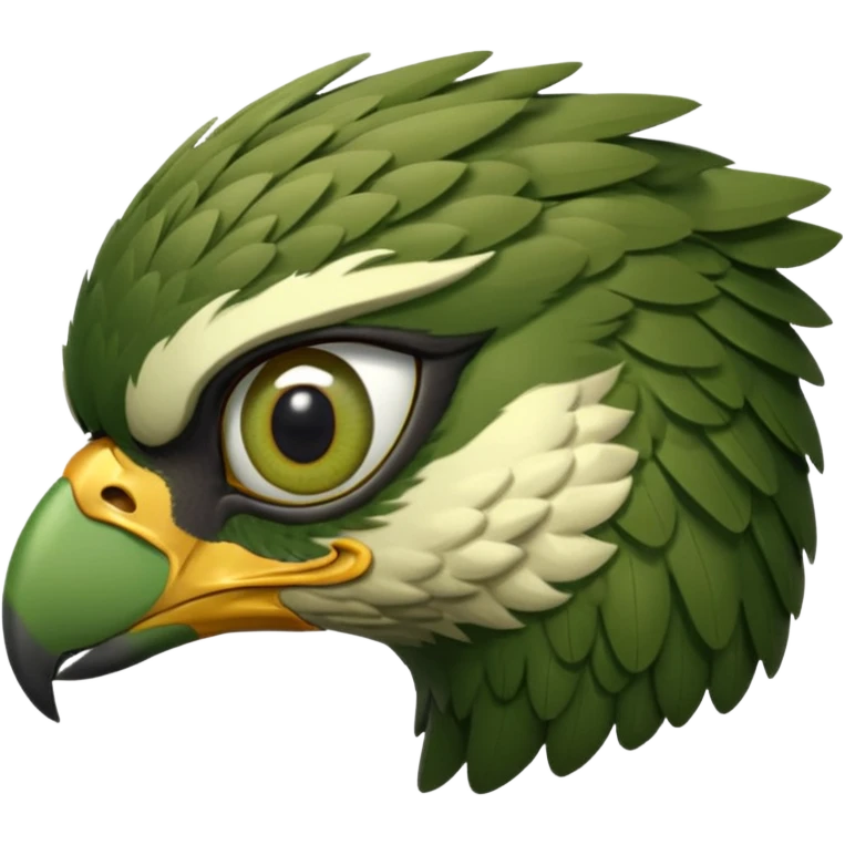 close up of just the eye and nothing else at the side profile of the face of a green hawk that is looking away from the camera emoji