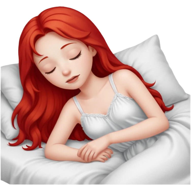 Red long hair girl sleeping in bed alone emoji