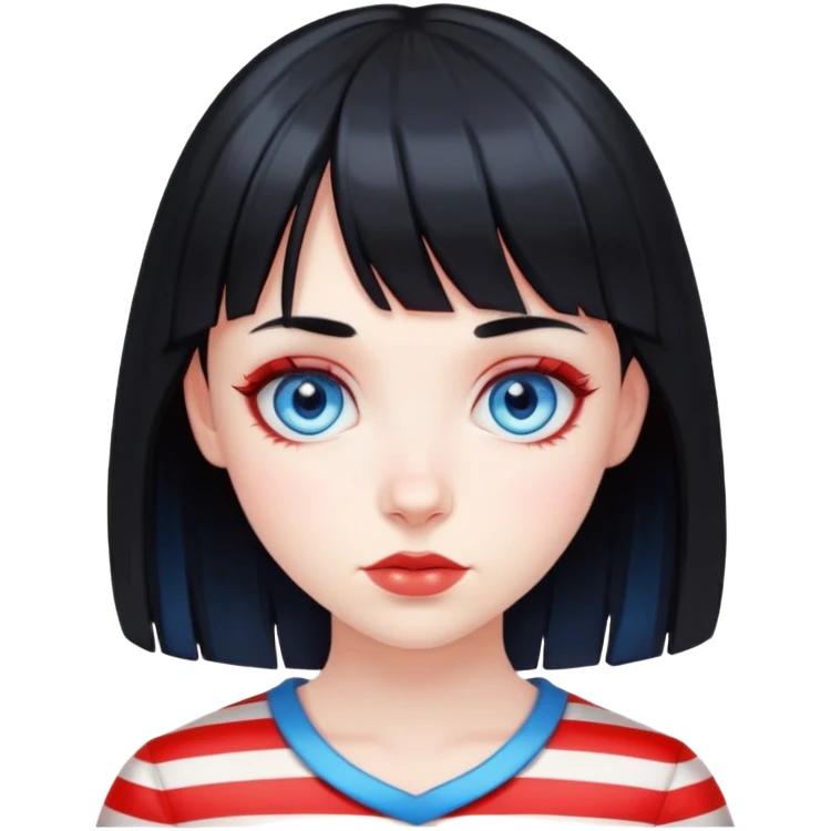 Pale girl with blue eyes, black hair with red stripes and bangs emoji