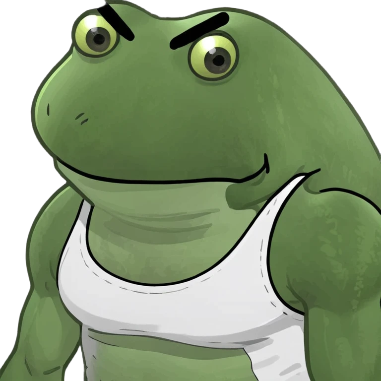 Incredibly muscular, roided up bufo, extra creatine, wearing white tank top with sweat stains, angry eyes, red face emoji