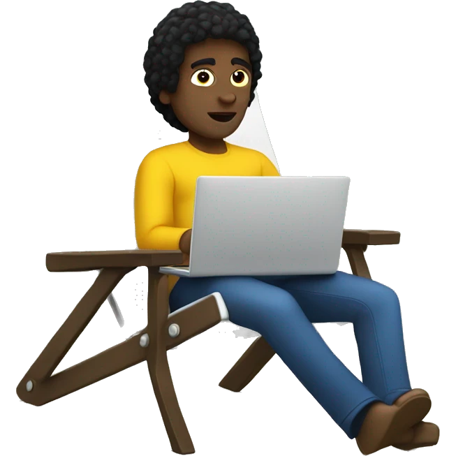 white Man with black hair on deck chair with laptop on his knees emoji