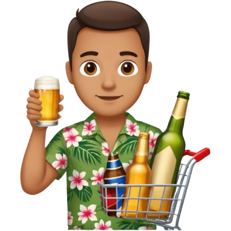 man with a shopping cart full of beers and wines emoji