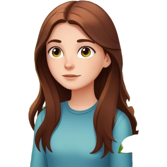White Girl with long brown hair looking out a window with sunbeams and houseplants around her in the background cartoon style  emoji