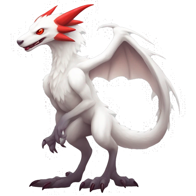 White edgy cute epic albino sergal-vernid-Fakémon with red mane and red eyes, full body emoji